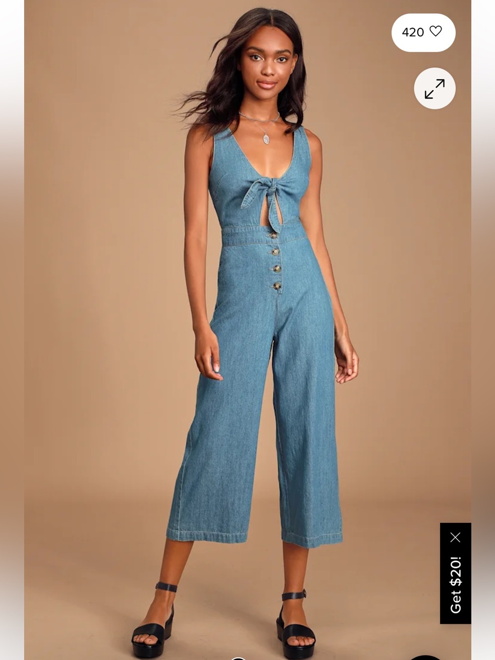 Topshop Moto Jelins Medium Wash Tie-Front Denim Jumpsuit Size 6